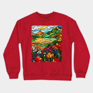 Stained Glass Colorful Mountain Flowers Crewneck Sweatshirt